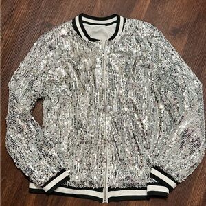 Dazzling Silver Sequin Bomber Jacket